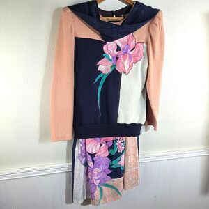 Women's Anthony Sicari Vintage 80's Pink Floral Patchwork Dress with Scarf Sz 12